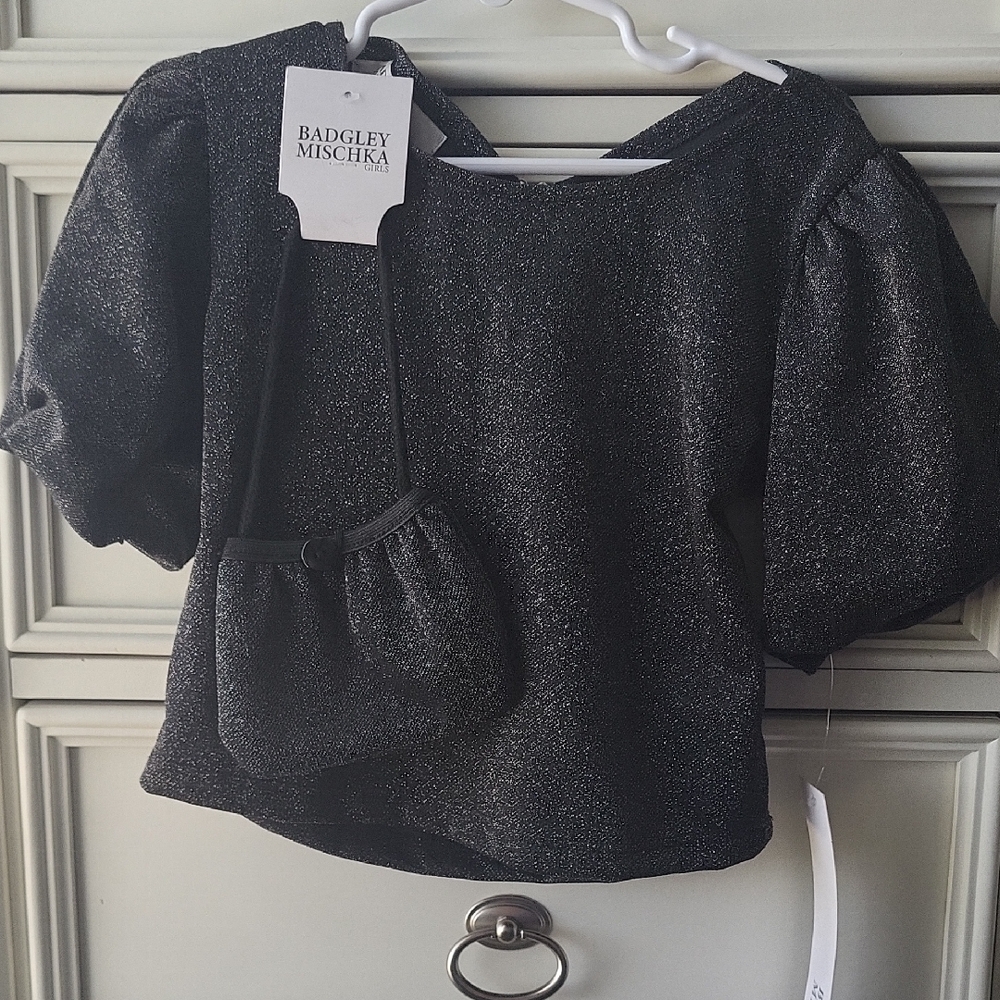 Badgley Mischka Kids Sparkling Charcoal Top And Mini Pouch - 6X NWT